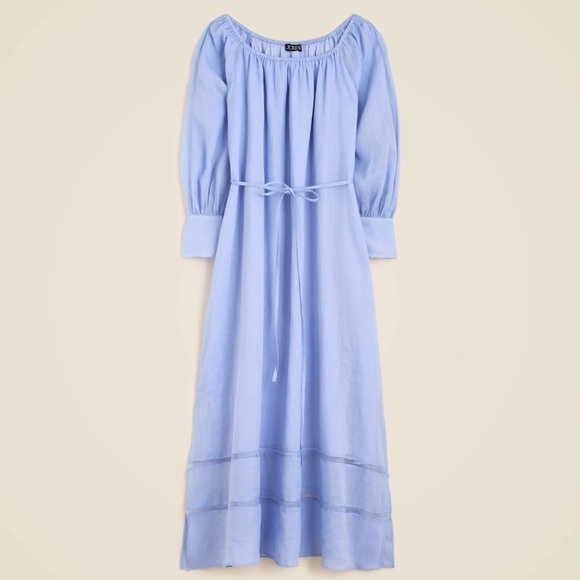 New JCREW Size 3X Gathered Maxi Dress in Ramie Hazy Hydrangea $248 CL646 - Picture 1 of 5
